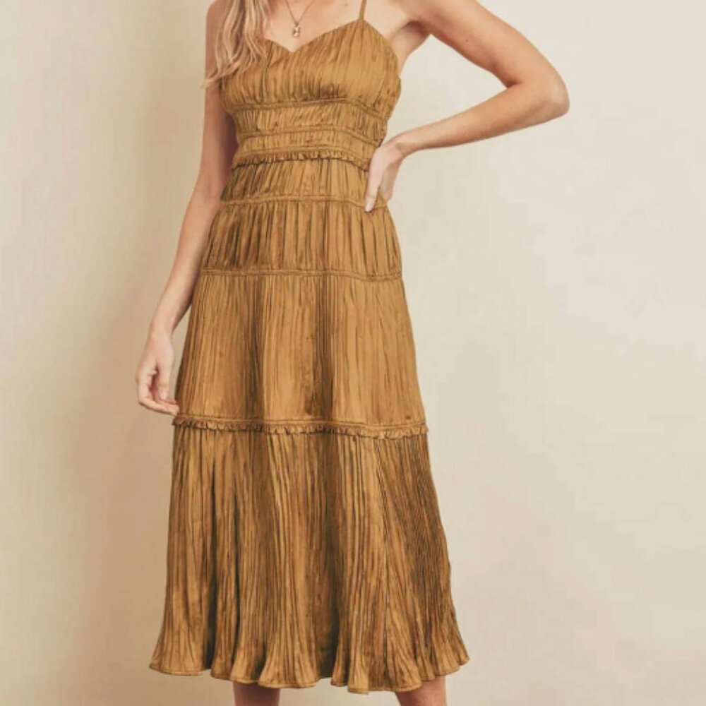 Dress Forum Ruched Slip Dress Satin Bronze